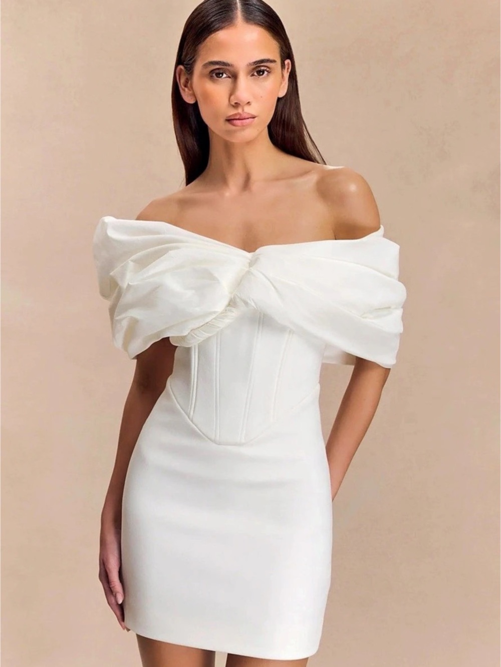 NWOT Meshki Aphrodite Off Shoulder Crepe Mini Dress - Ivory